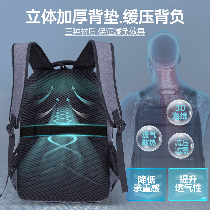 维多利亚旅行者(VICTORIATOURIST) 大容量USB充电口双肩旅行包笔记本电脑包906 17.3英寸高清大图