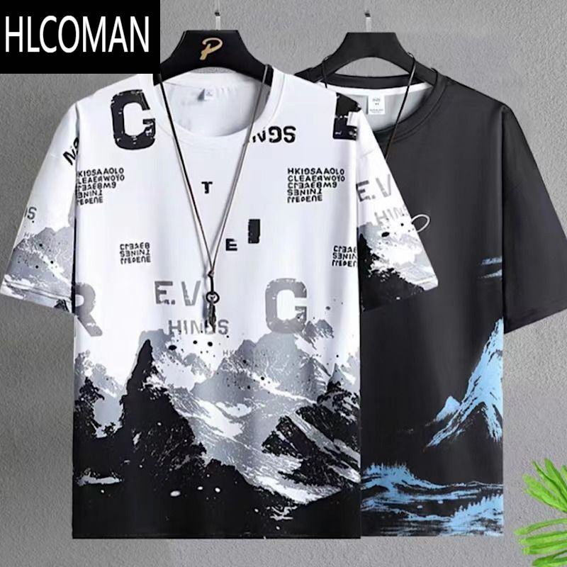 HLCOMAN[装]莫代尔冰丝短袖t恤男士夏季新款潮流宽松半袖体恤上衣男