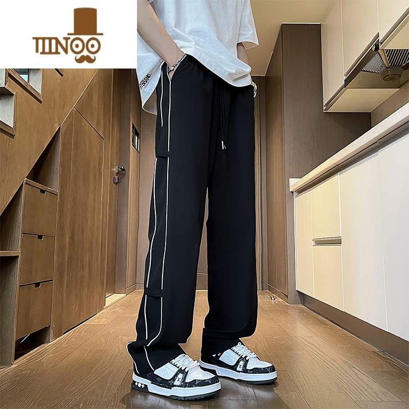 YANXU冰丝休闲裤子男款秋季黑色潮流小众条纹速干裤vibe潮流凉感伞兵季高清大图