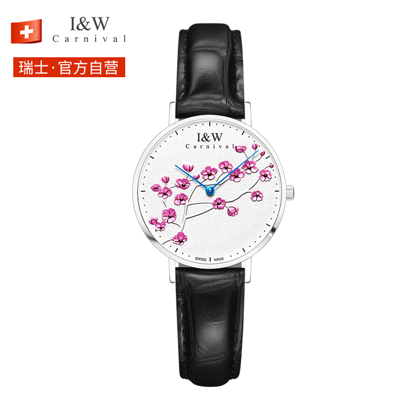 瑞士爱沃驰I&W手表 女士石英表 达芬奇系列女表时尚梅花系列原装进口石英腕表时尚镶钻防水手表2020女表