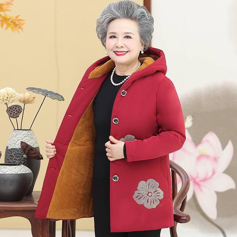迪鲁奥（DILUAO)奶奶装冬装棉衣外套中老年女装冬季加绒加厚棉衣奶奶装60岁以上老年人服 5XL建议150-165斤 红色(上衣)