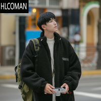 HLCOMANcityboy日系羔毛外套男冬季加绒加厚潮牌痞帅高级感新羔套CC 2XL150-165斤 黑色