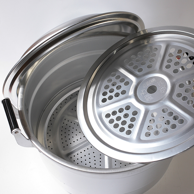 耐用王加高特厚纯铝双层篦大容量铝蒸锅汤锅老式家用大铝锅