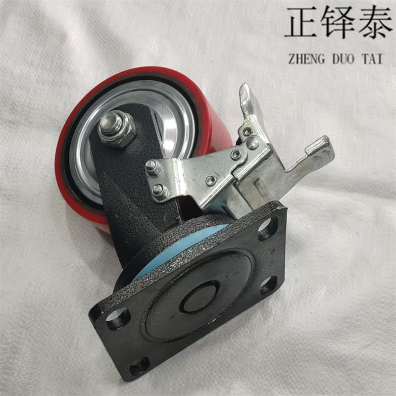 正铎泰 重型铁芯聚氨酯轮 刹车万向轮5寸125mm /个高清大图