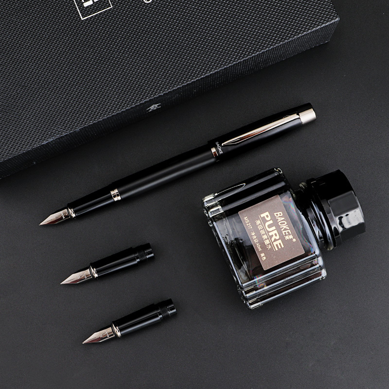 宝克(baoke)t11 钢笔礼盒装 金属钢笔搭配三种不同笔尖及墨水 珍珠黑