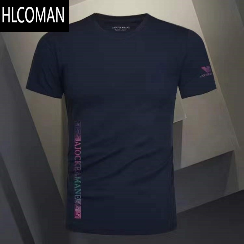 HLCOMANIE AMN莫代尔棉短袖t恤男士白色修身冰丝2021新款夏季圆领打底衫
