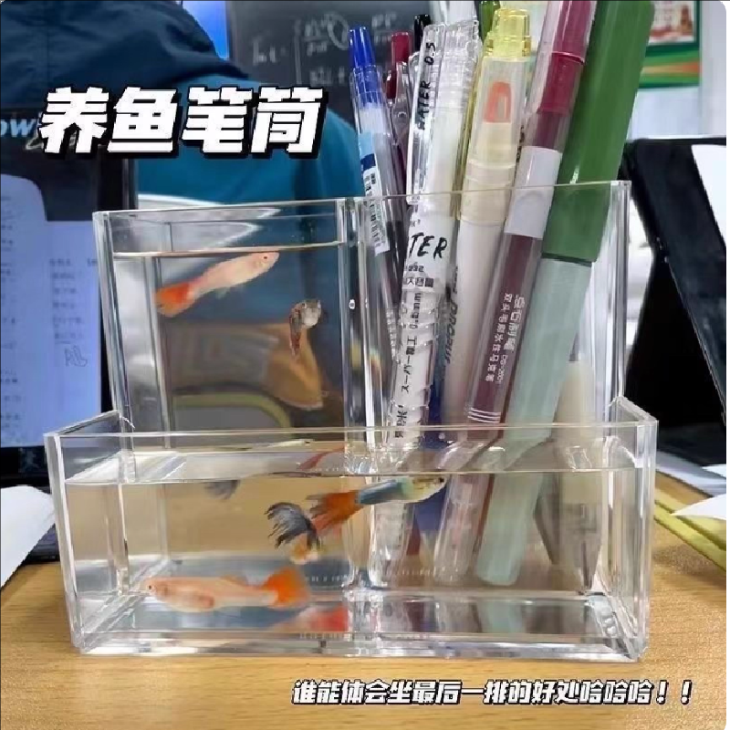 质兴稳 笔筒亚克力透明多格笔筒桌面收纳筒 13cm*8.5cm*9.5cm 1个