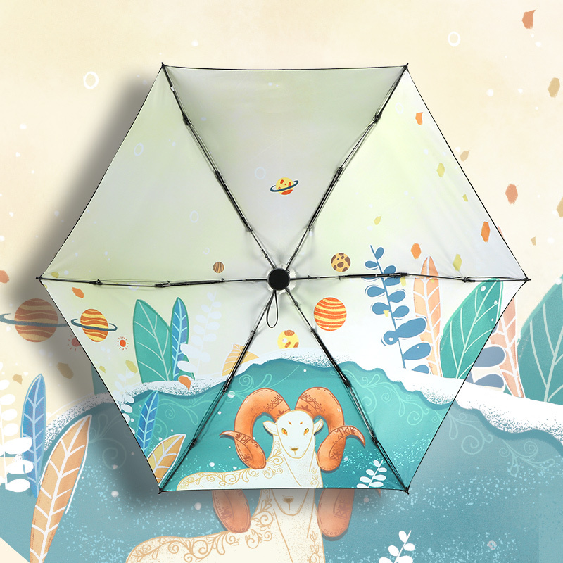 红叶十二星座系类 插画礼品雨伞女遮阳伞晴雨两用折叠伞防晒防紫外线十二星座太阳伞颜色随机-2566!高清大图