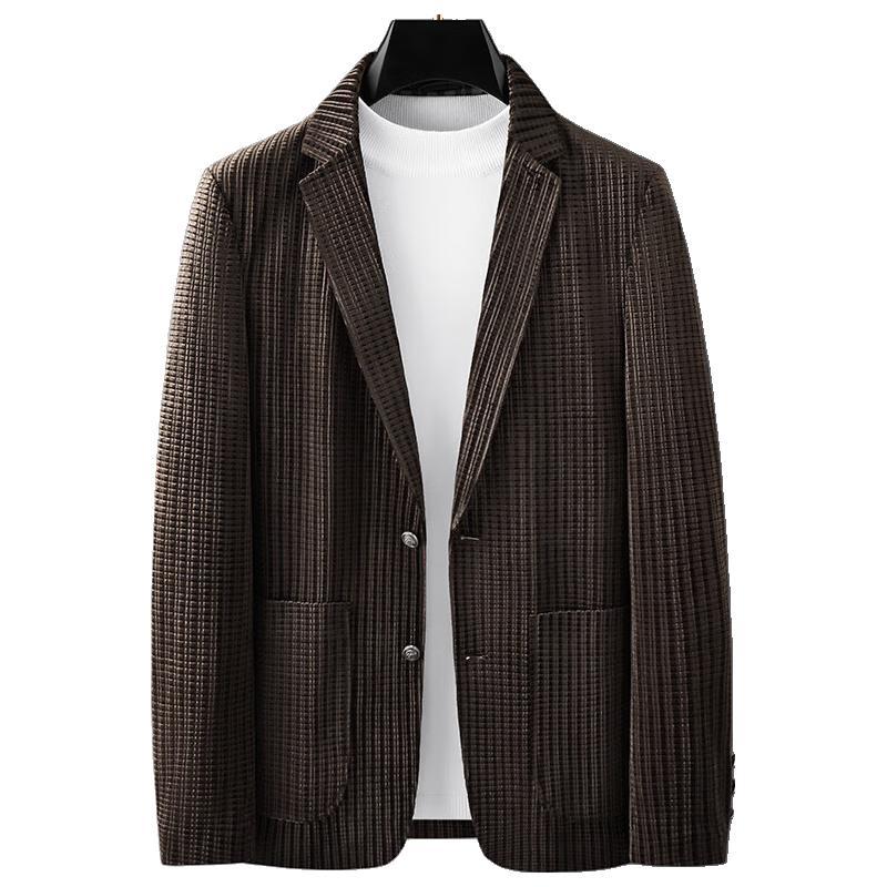 灯芯绒西装外套男春季新款高档商务休闲舒适修身条绒单西外套