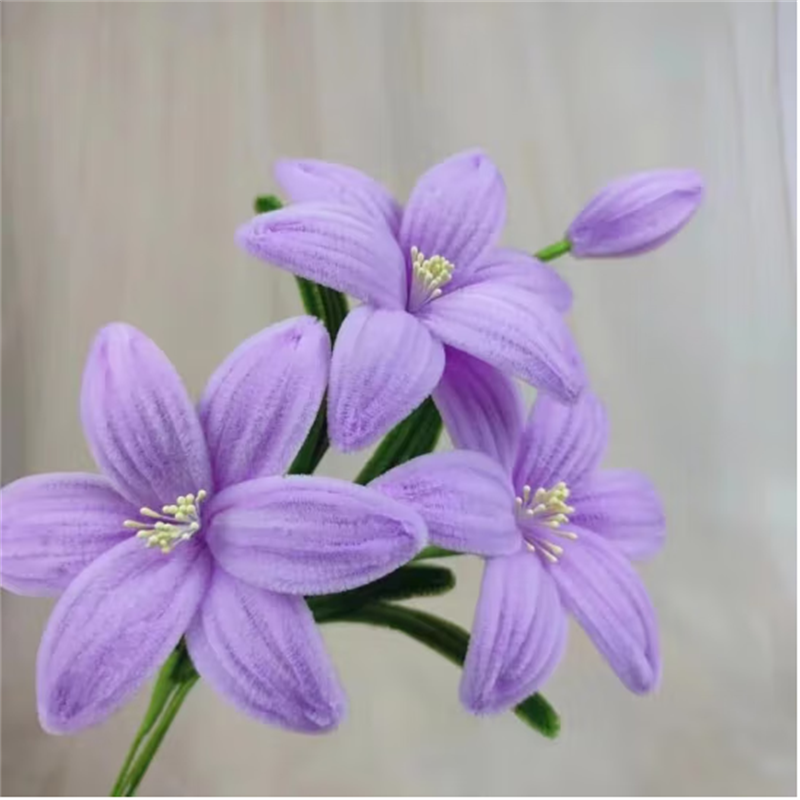 兆邦 简易版百合花手工DIY材料包加密扭扭棒手工花束 10朵花+3花苞淡紫(不带胶枪)