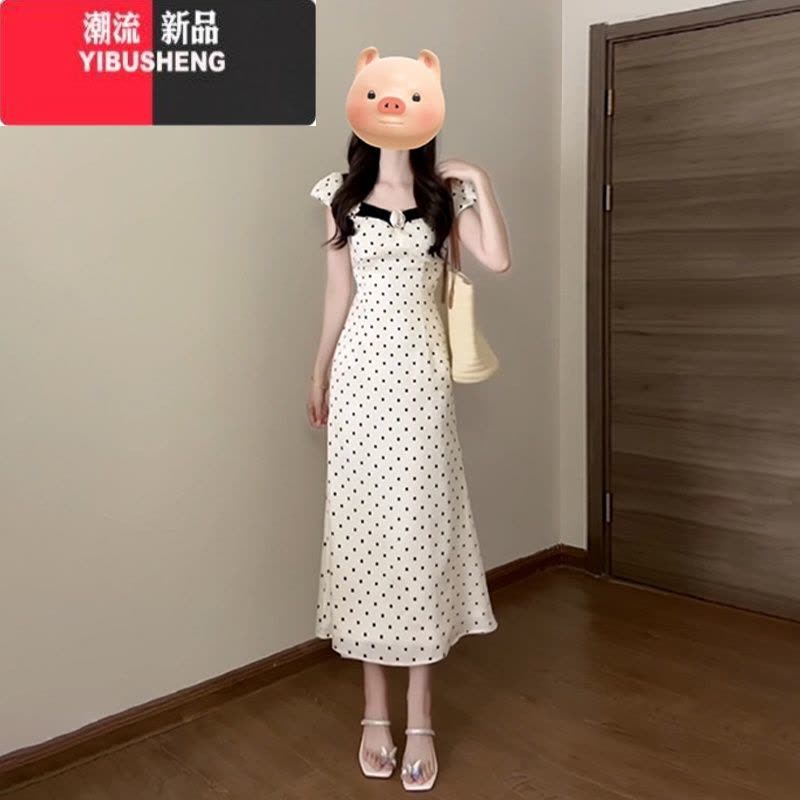 YIBUSHENG今年流行法式收腰显瘦高级感白色波点连衣裙子长裙女季新款图片