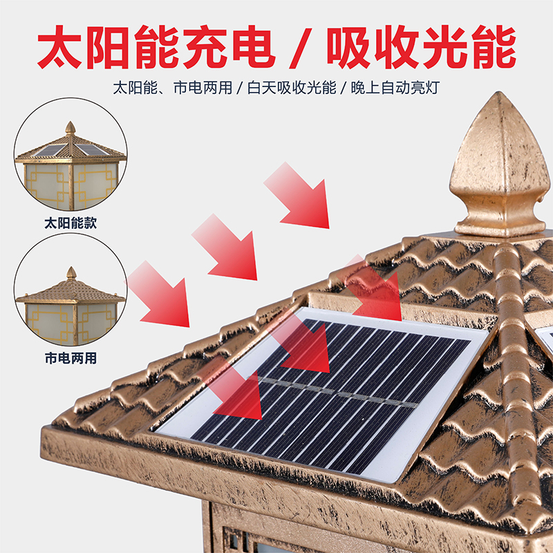 克罗斯塔 太阳能柱头灯户外防水庭院灯家用别墅室外墙头围墙灯大门灯柱子灯