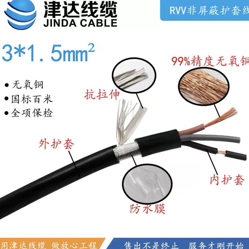 Aibik津达线缆电缆RVV3*1.5黑护套线国际监控线电源线 铜芯 (盘)