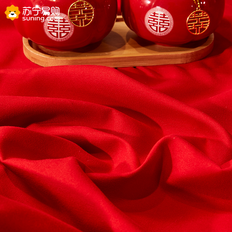 结婚大红色床单床裙床笠婚庆陪嫁专用床上用品单件刺绣三件套天作之合