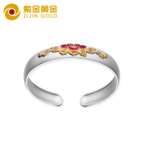 紫金黄金(ZiJin)纯银手镯女款时尚开口999足银磨砂珐琅浮雕手环
