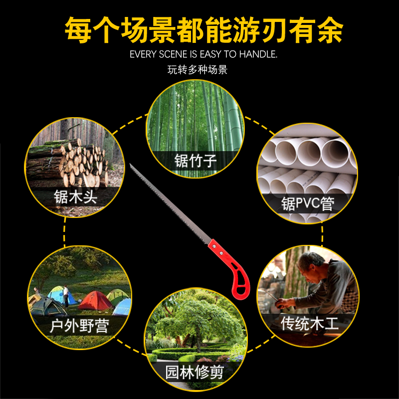 锯子手拉家用果树园林手工锯子锯树万能树木工手锯手工锯折叠锯|红色升级款 1把