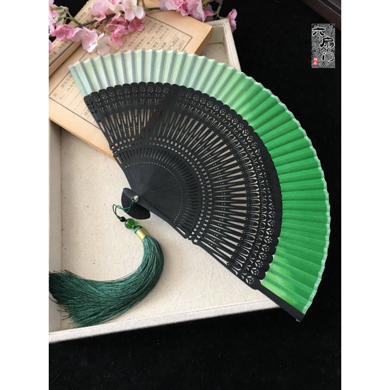 江户日式日本和风折扇子和服扇女扇小花刻渐变空白扇金色绿 三维工匠 米骨粉色+大珠粉高清大图