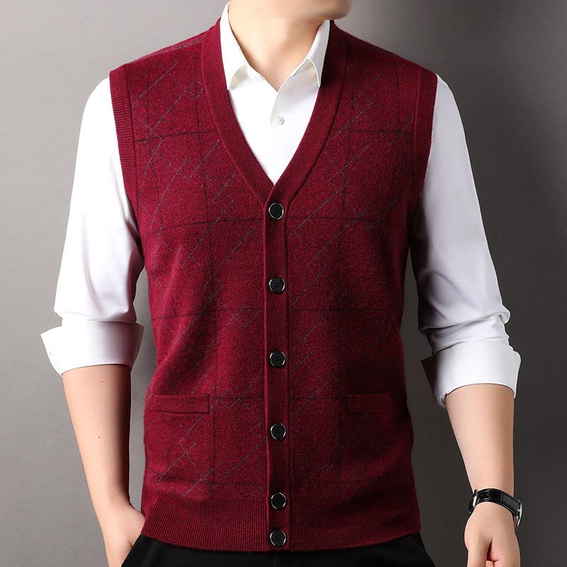 免费退换 秋冬男士纯山羊毛绒衫马甲针织开衫羊毛背心中老年毛衣山羊绒不褪色保暖舒适全羊毛新品特价大牌同款图片