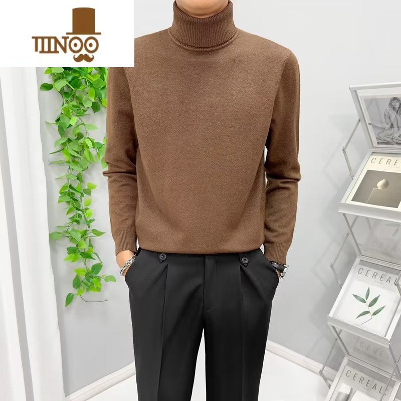 YANXU高领毛衣男宽松黑色内搭打底衫2023新款韩版潮长袖翻领针织衫高清大图