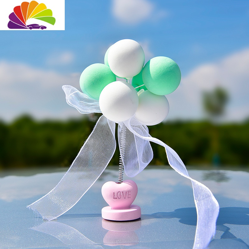 舒适主义彩色气球汽车摆件女弹簧可爱摇头小清新少女车载内用装饰用品