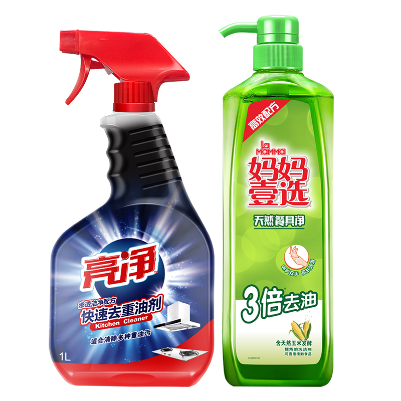 威露士亮净厨房去重油剂(渗透洁净配方)1L+妈妈壹选餐具净800g组合装