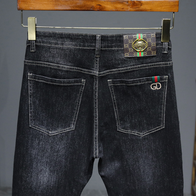 春秋季牛仔裤弹性常规款牛仔裤男生潮牌修身弹力直筒牛仔裤子男装_211526高清大图