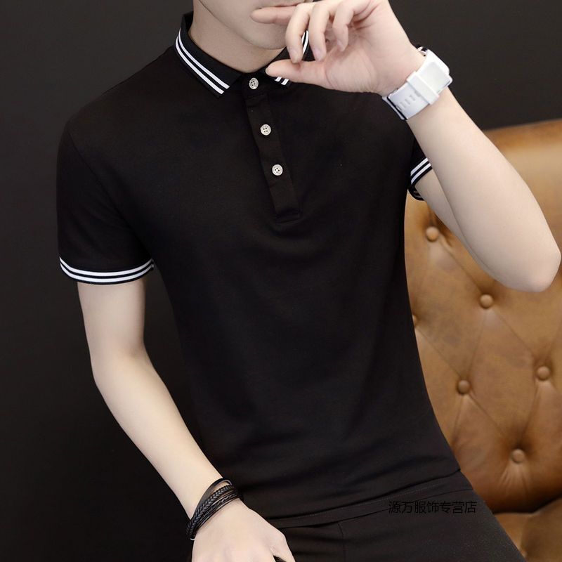 珂卡慕kekamu夏季全棉短轴男士短袖t恤白色韩版有带领子短衫polo衫