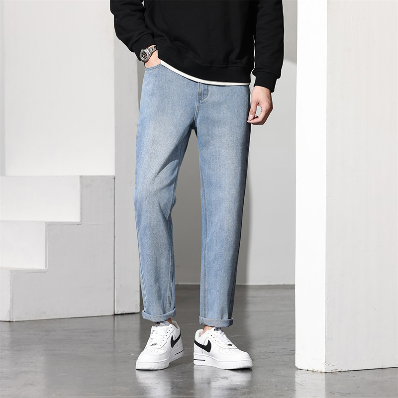 3件85折价849元叠加优惠券唐狮春夏季新款男牛仔裤宽松直筒长裤图案