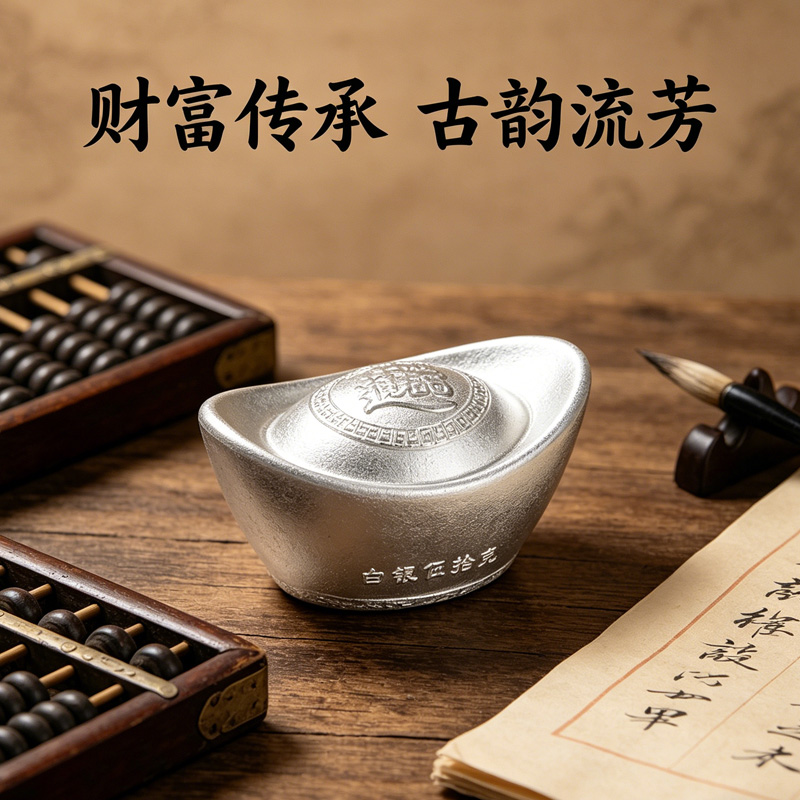 吉音 999.9足银银元宝 银砖白银摆件马年投资银条50g 收藏馈赠 节日礼物高清大图