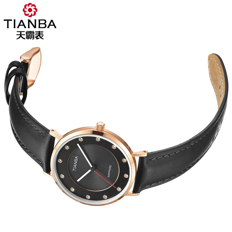 天霸(TIANBA)光彩系列光能太阳能进口机芯时尚商务休闲腕表国产品牌女士皮带简约光能表TL9006.01PK黑色
