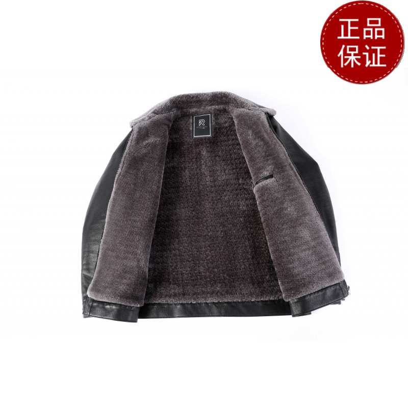 免费试穿 春秋装加绒加厚男装保暖外套中老年休闲皮夹克防水防风皮衣皮毛一体2024冬装新款外套潮海宁软皮夹克大码男装高清大图