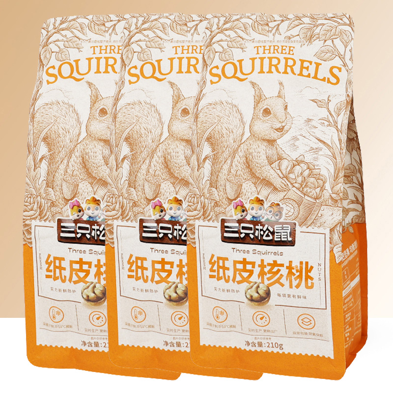 三只松鼠纸皮核桃原味薄皮坚果干果小吃纸皮核桃210g*3袋高清大图