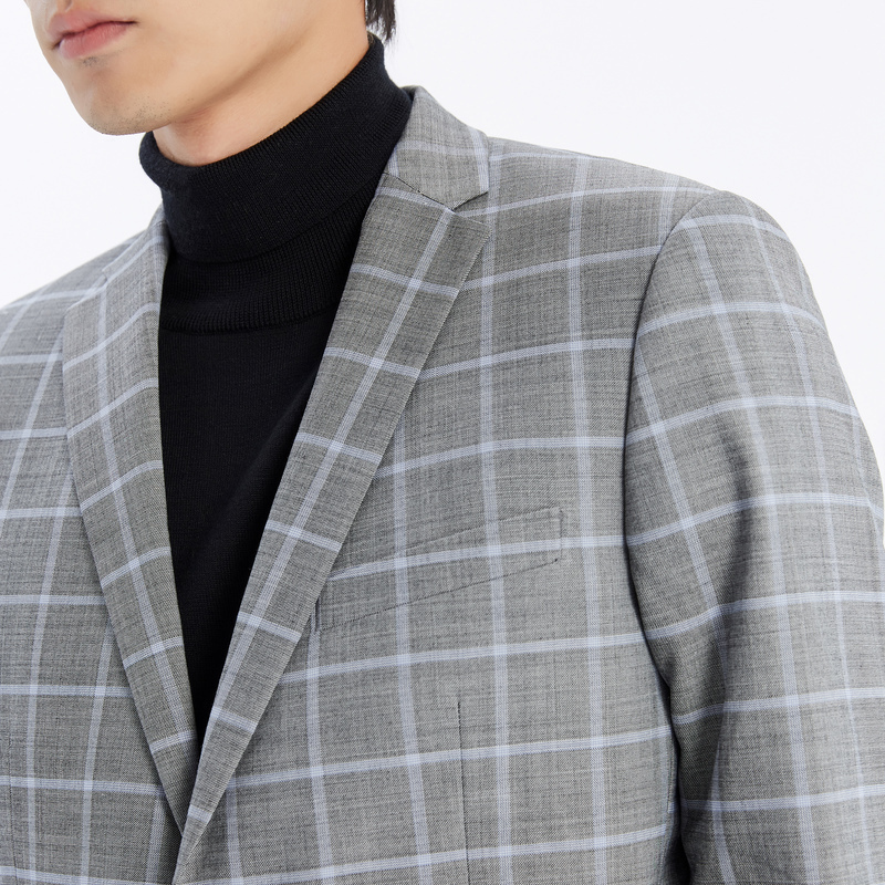 预估价225mecity男装羊毛窗格商务休闲西装外套男修身韩版抗皱