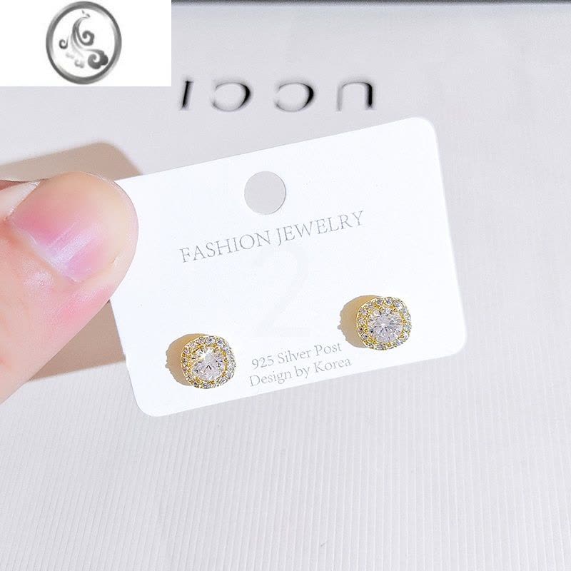 JiMi小巧简约满钻耳钉2023年新款潮高级感气质银银耳环无耳洞百搭耳饰图片