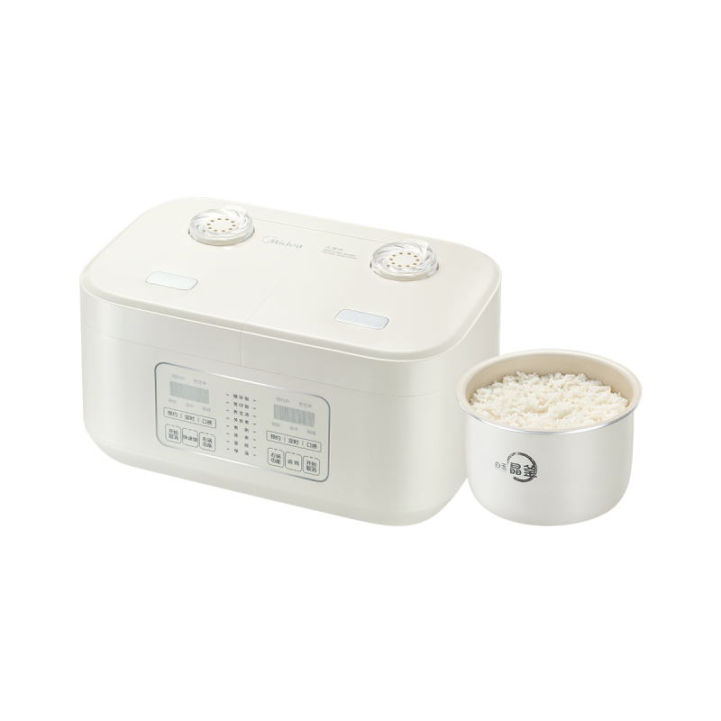 美的(Midea)双子座饭煲 1.6L*2 双胆双控 电饭煲 白玉晶釜内胆 24H预约 RC328杏色(台)