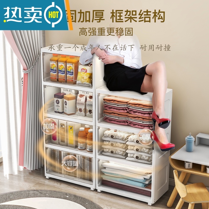 XIANCAI加厚款翻盖收纳柜多层透明储物柜子塑料五斗柜儿童宝宝玩具收纳箱高清大图