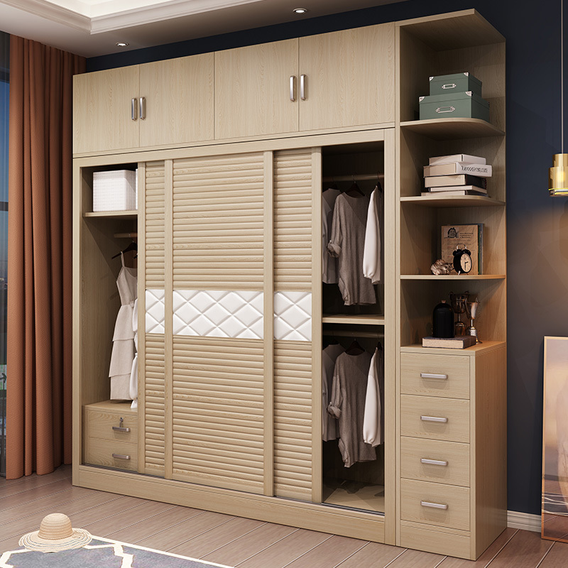 汐岩现代简约推拉衣柜组装组合经济型移柜子卧室整体趟大衣橱