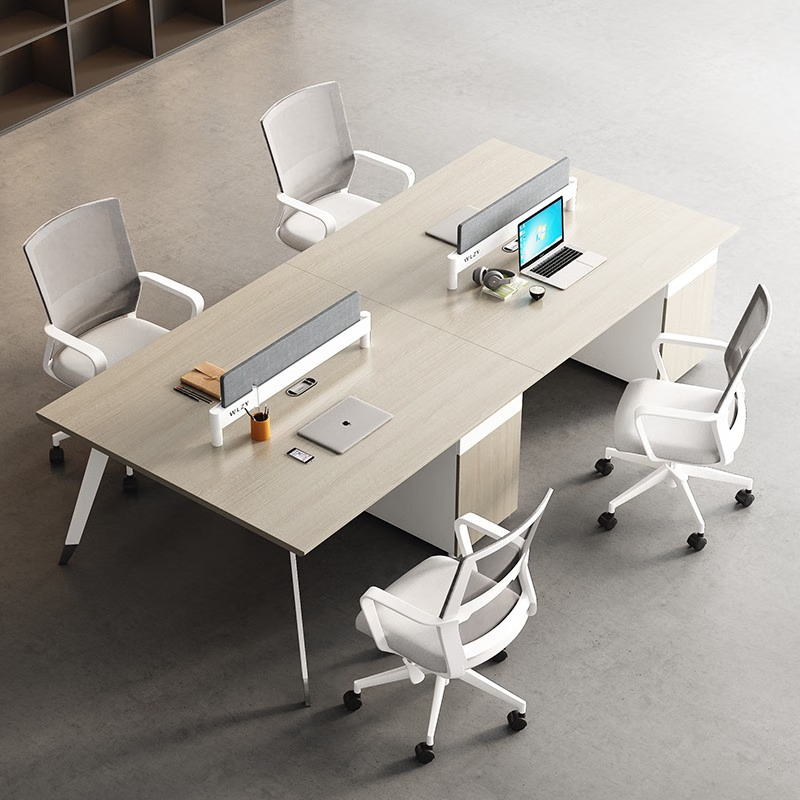 鑫金虎 时光榆木系列办公桌职员桌四人位工位桌 2.4m高清大图
