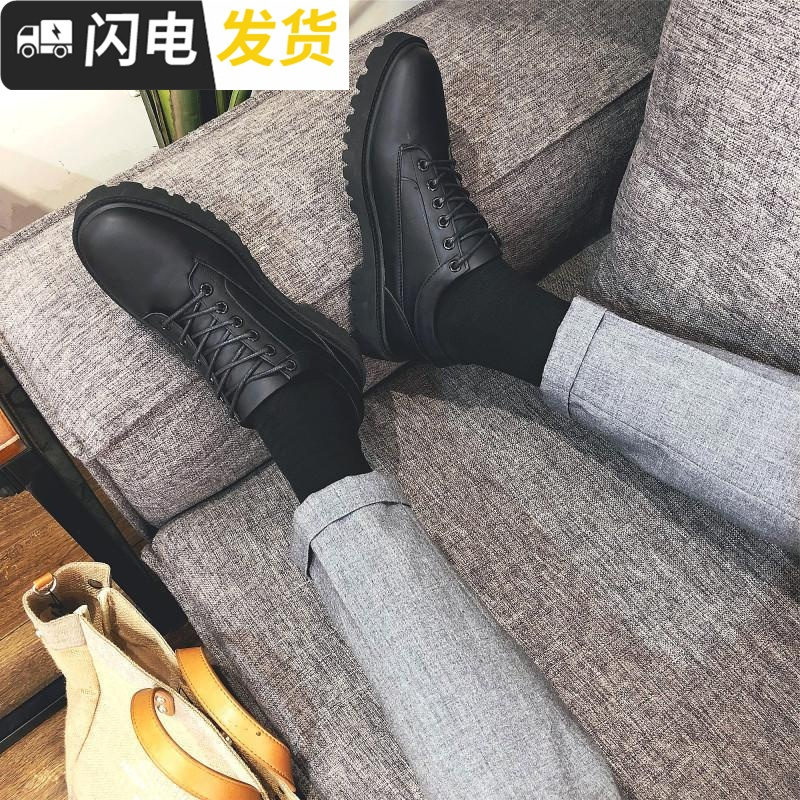 韩版潮男小皮鞋学生潮流百搭休闲男鞋黑色圆头内增高英伦风鞋子男启如休闲鞋休闲鞋