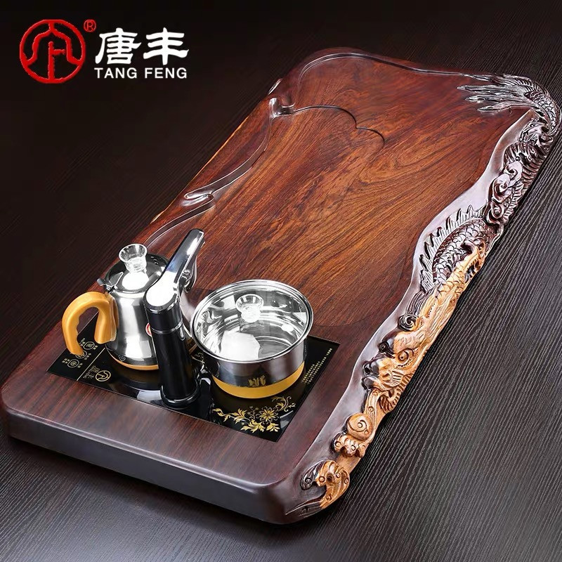 还真大号正版黑檀木半手工雕刻茶盘 功夫茶茶具套装 全自动电热炉套装