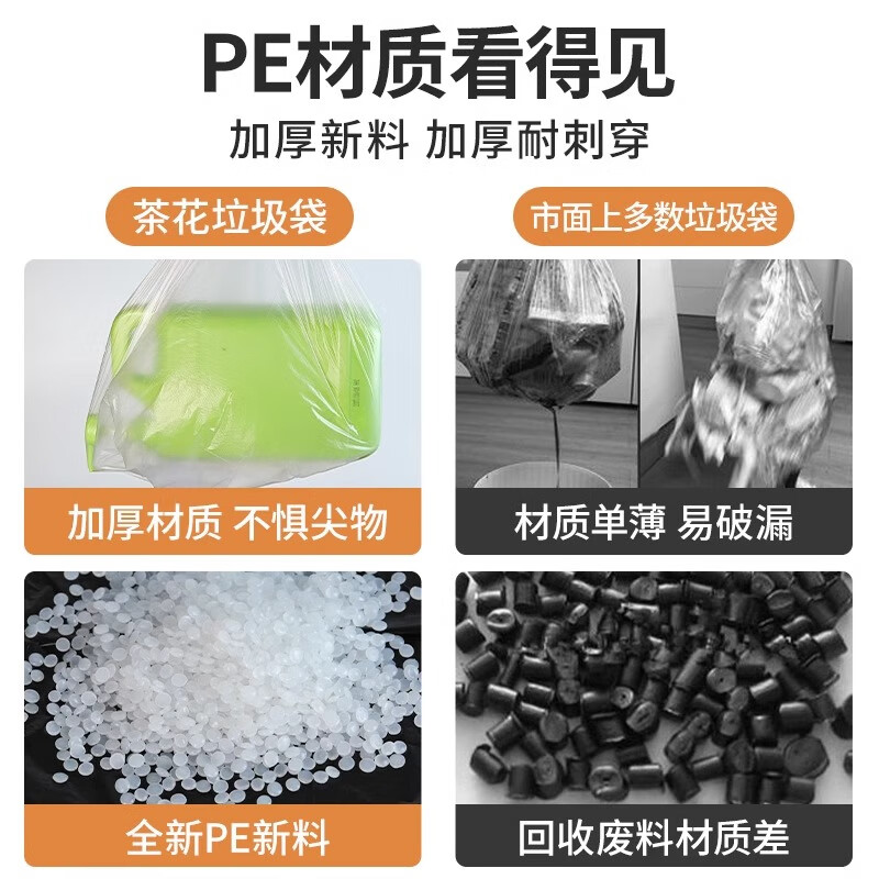 茶花 垃圾袋 加厚收纳袋厨房平口大号卫生间塑料袋清洁袋60只50*60cm300011高清大图