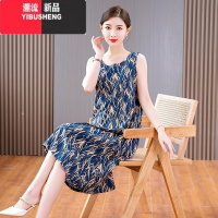 YIBUSHENG中年季薄款女士裙子宽松无袖中长款连衣裙显瘦妈妈装吊带沙滩裙