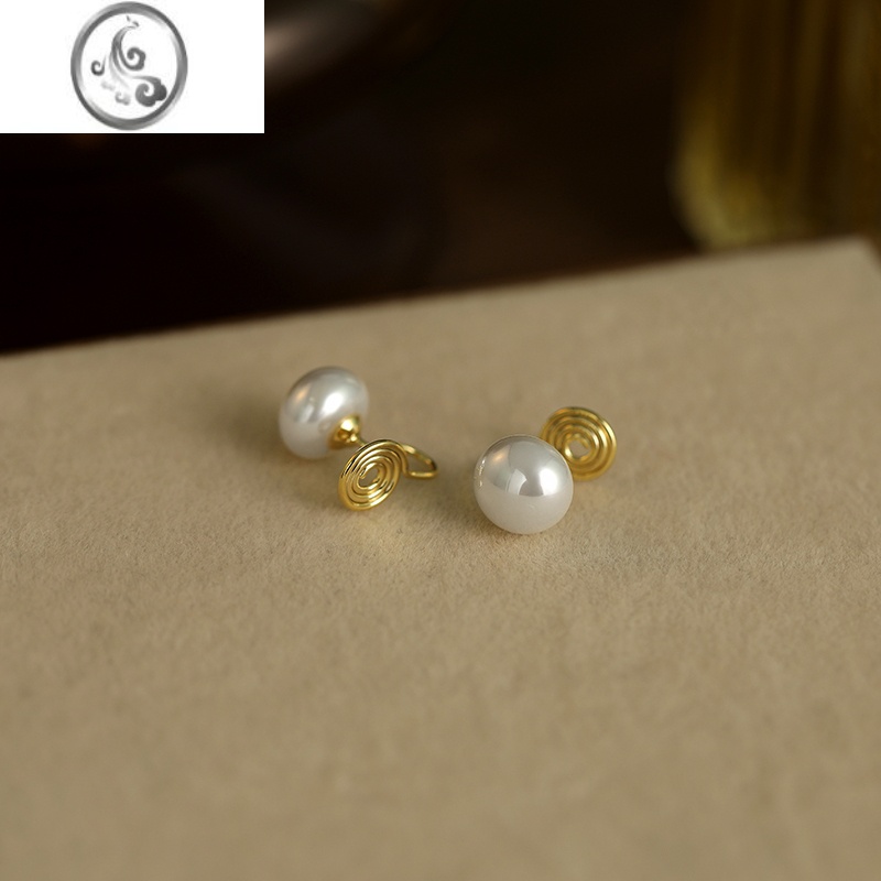 JiMi925银银针大珍珠耳环女气质轻奢高级感耳饰法式扁圆馒头耳钉耳夹 珍珠白馒头形珍珠10MM蚊香盘耳夹