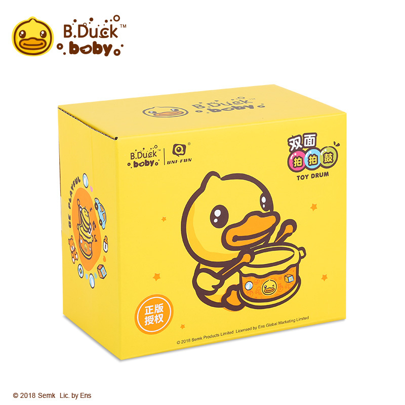 B.Duck 小黄鸭手拍鼓 儿童打鼓乐器 婴儿0-1岁宝宝打击拍拍鼓 益智健身玩具 小孩迷你敲打鼓 幼儿黄棕色小鼓