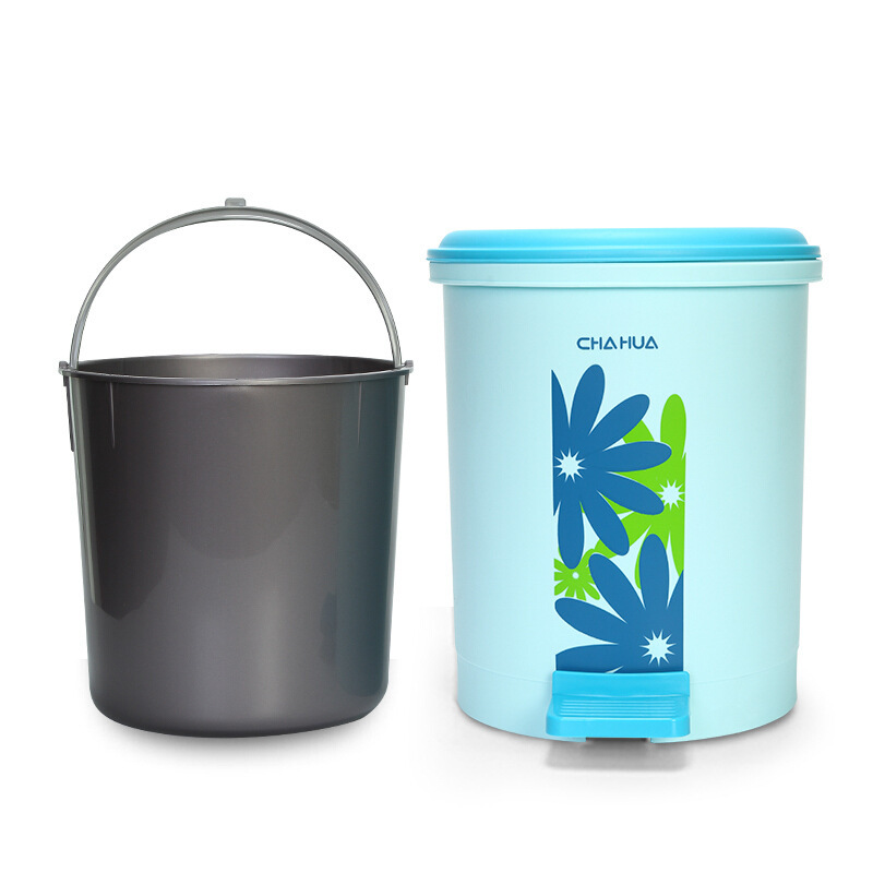 茶花 （CHAHUA）1501大号垃圾桶圆形脚踏带盖卫生桶 9.6L垃圾分类家用卫生间厨房垃圾桶 2个装