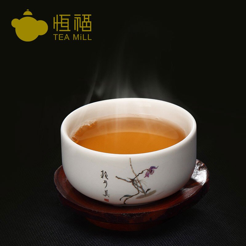 恒福（TEA MiLL）茶具 定窑陶瓷白瓷石斛花宽口小品杯 赖少其大师画作石斛花 定窑珠光 白3个装 否