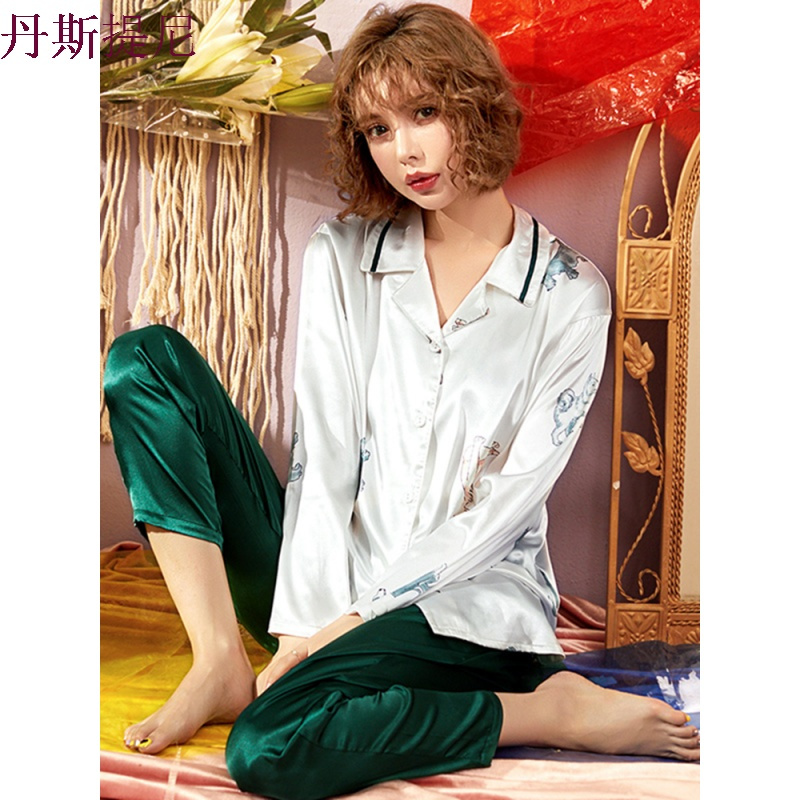 夏季新款睡衣女短袖仿真丝绸春秋长袖家居服韩版清新冰丝两件套装