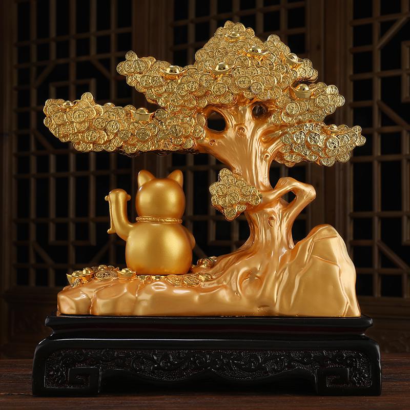 家柏饰(CORATED)迎客松猫摆件发财树客厅玄关电视柜家居装饰工艺店铺开业礼品高清大图