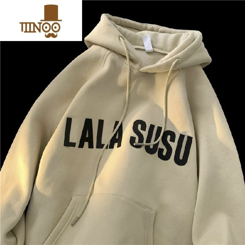 yanxu美式oversize卫衣男款加绒加厚连帽潮牌棕色宽松