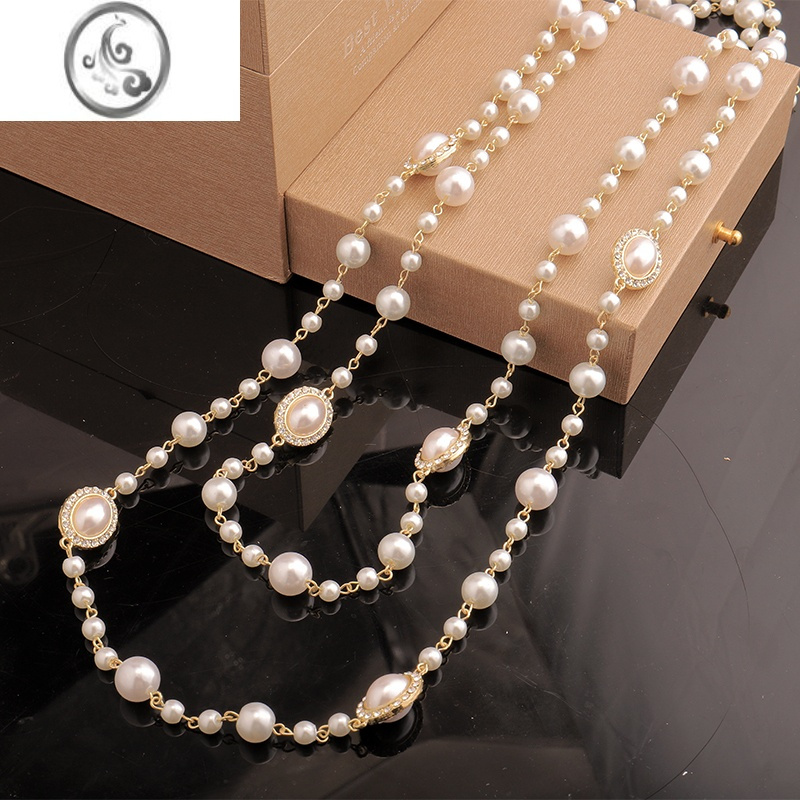 JiMi珍珠项链女长款小香风欧美夸张多层缠绕气质百搭装饰挂链毛衣挂链